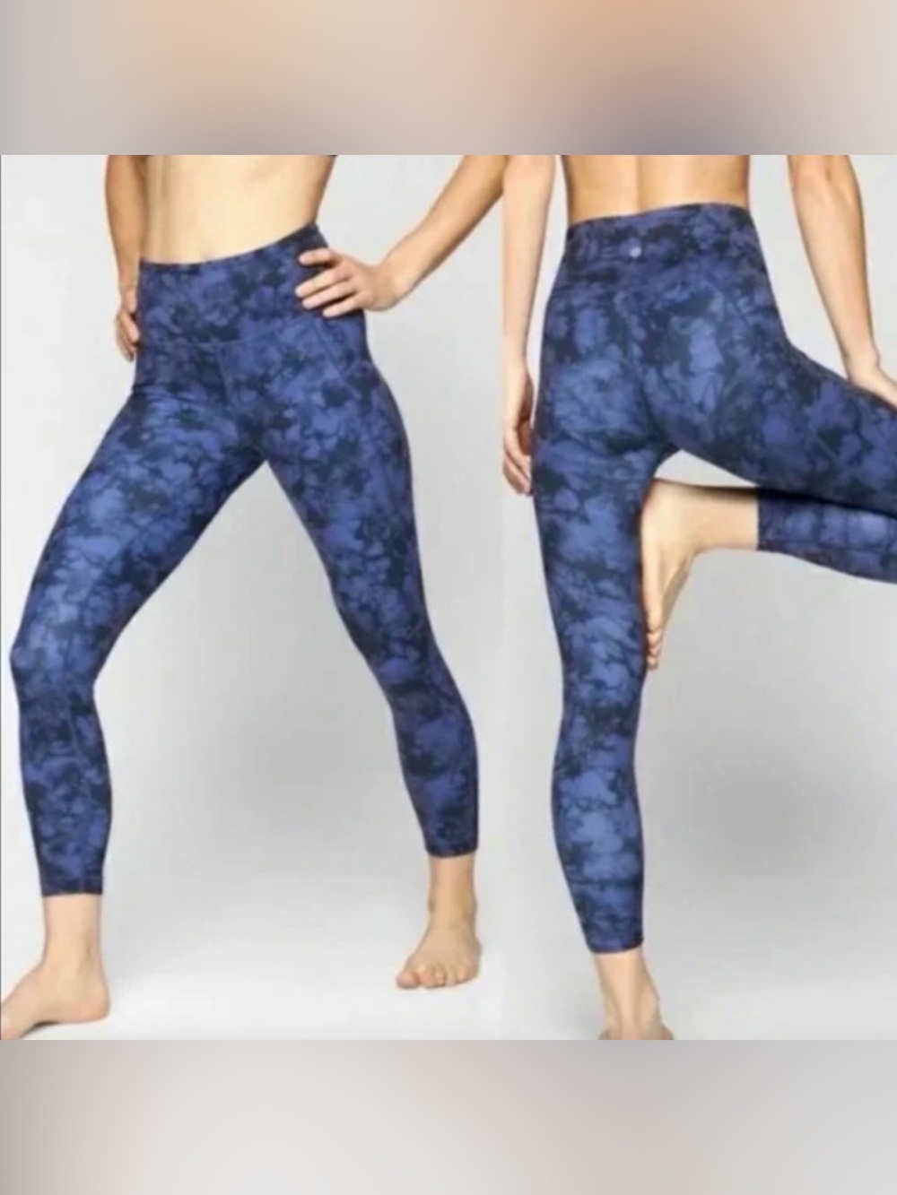 EUC Athleta salutation 7/8 leggings navy blue tie dye size small
